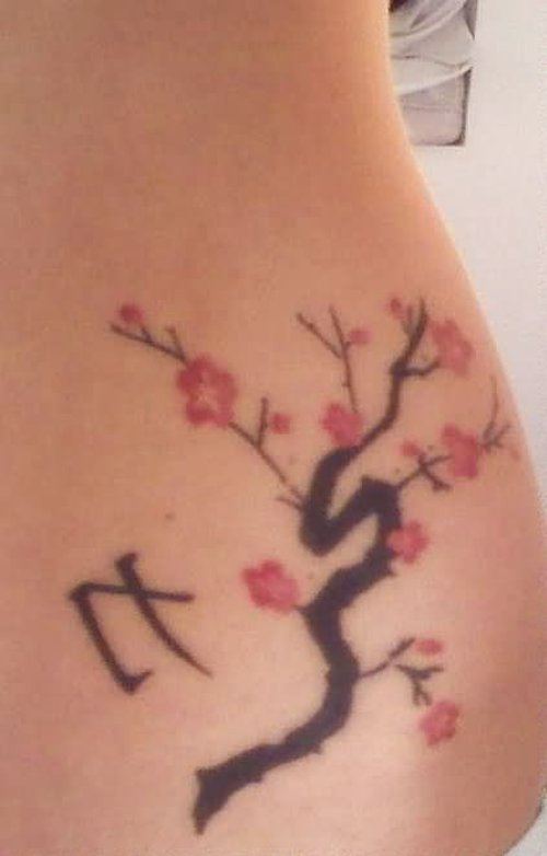 Amazing Cherry Blosoom Tattoo On Side For Girls
